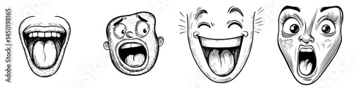 The cartoon face comic oops emotion represents modern clumsiness, embarrassment, or discomfiture through an emoji, conveying a funny facial expression of stress feelings as an isolated toothy