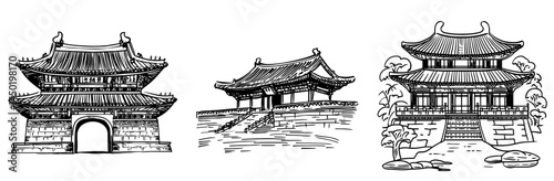 The Chi Lin Nunnery is represented by a large Buddhist temple building as an isolated color outline icon, showcasing modern China architecture with influences from ancient Chinese temples