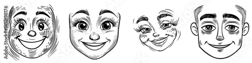 A cartoon face with a modern and funny smirk smile emoji conveys a satisfied and relaxed facial expression, representing positive feelings and relief, isolated on a white background