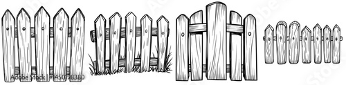A rustic wooden fence serves as a border for a ranch, a garden palisade, or a farm with a plank barrier, and also functions as a banister for a house or a yard fence with a modern isolated section