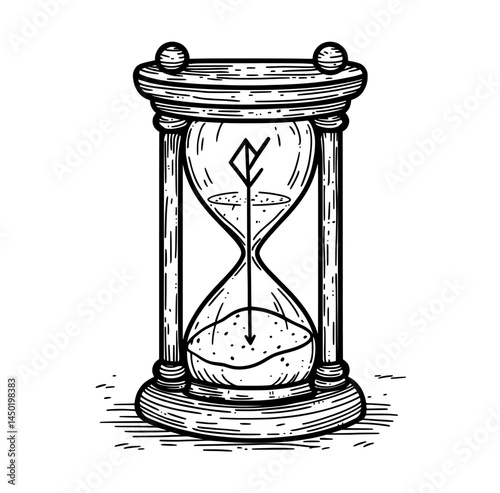 The concept of time-management is embodied by an isolated hourglass icon, which outlines a sand clock and represents a countdown timer that combines the modernity of a timer with the antiquity of a