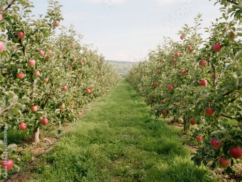 Rows of Apple Trees in an Orchard