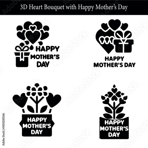 3D Heart Bouquet for Happy Mother's Day and Floral Gift Design in 3D Art