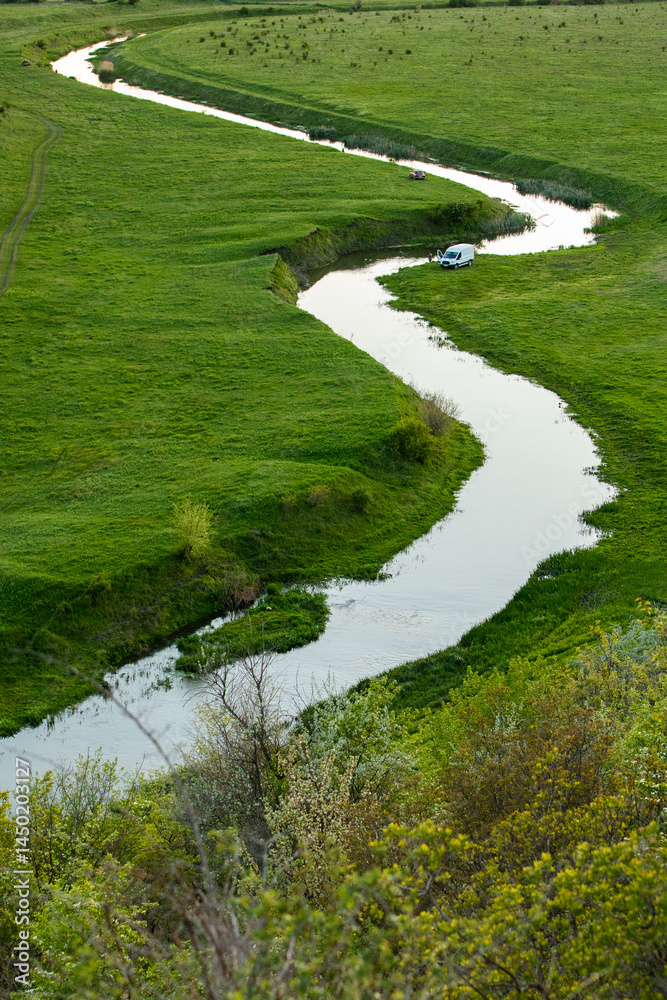 Beautiful landscape with the Raut River in the Republic of Moldova. rural nature in Eastern Europe.