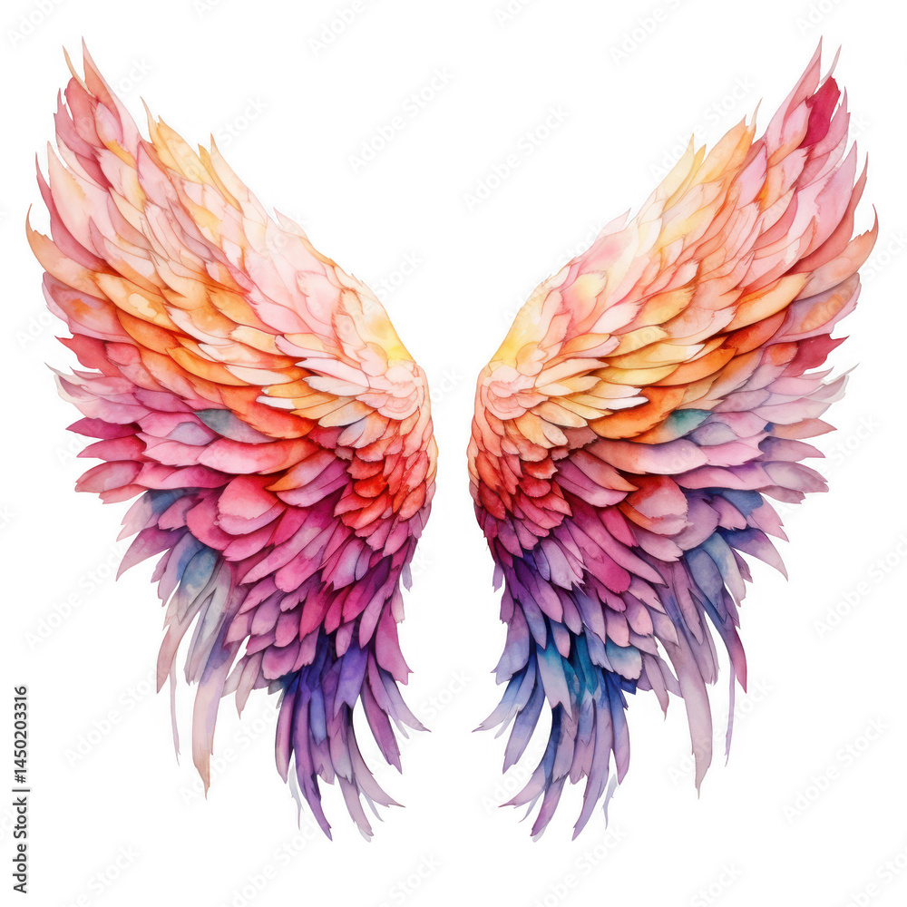 Fototapeta premium Watercolor wings with vibrant colors