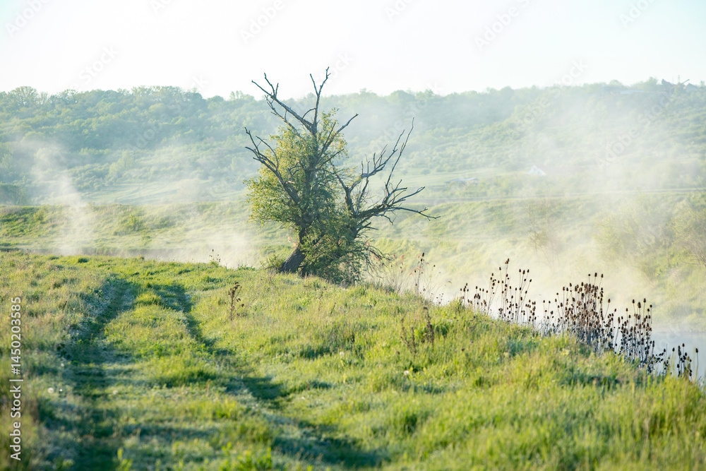 Beautiful landscape with the Raut River in the Republic of Moldova. rural nature in Eastern Europe.