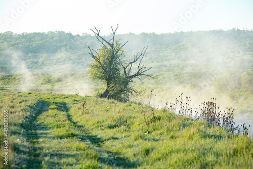 Beautiful landscape with the Raut River in the Republic of Moldova. rural nature in Eastern Europe.