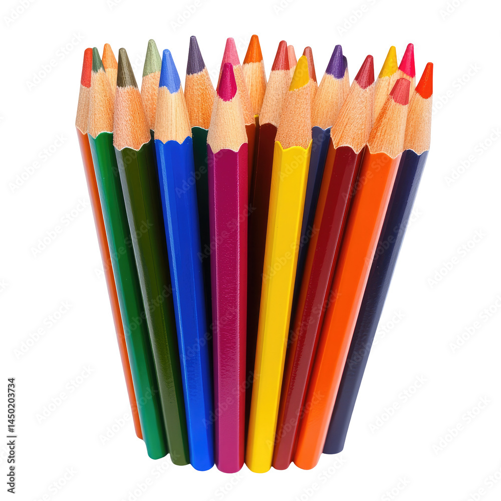 Colorful pencils clustered together. Various shades of vibrant colors, including reds, blues, yellows, greens, and browns. Sharp points and wood casing visible Colorful pencils clustered together. Various shades of vibrant colors, including reds, blues, yellows, greens, and browns. Sharp points and wood casing visible