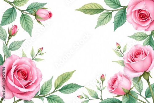 Delicate watercolor roses & leaves, soft pastel hues, roses, illustration