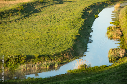 Beautiful landscape with the Raut River in the Republic of Moldova. rural nature in Eastern Europe.