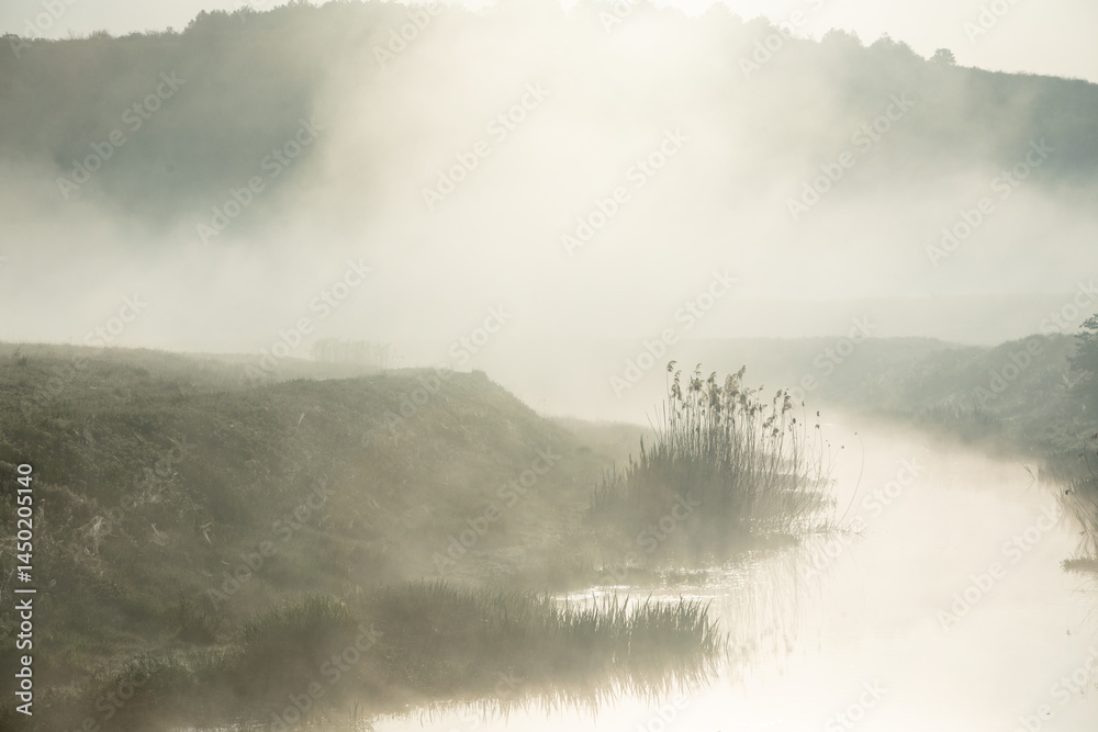 Beautiful landscape with the Raut River in the Republic of Moldova. rural nature in Eastern Europe.