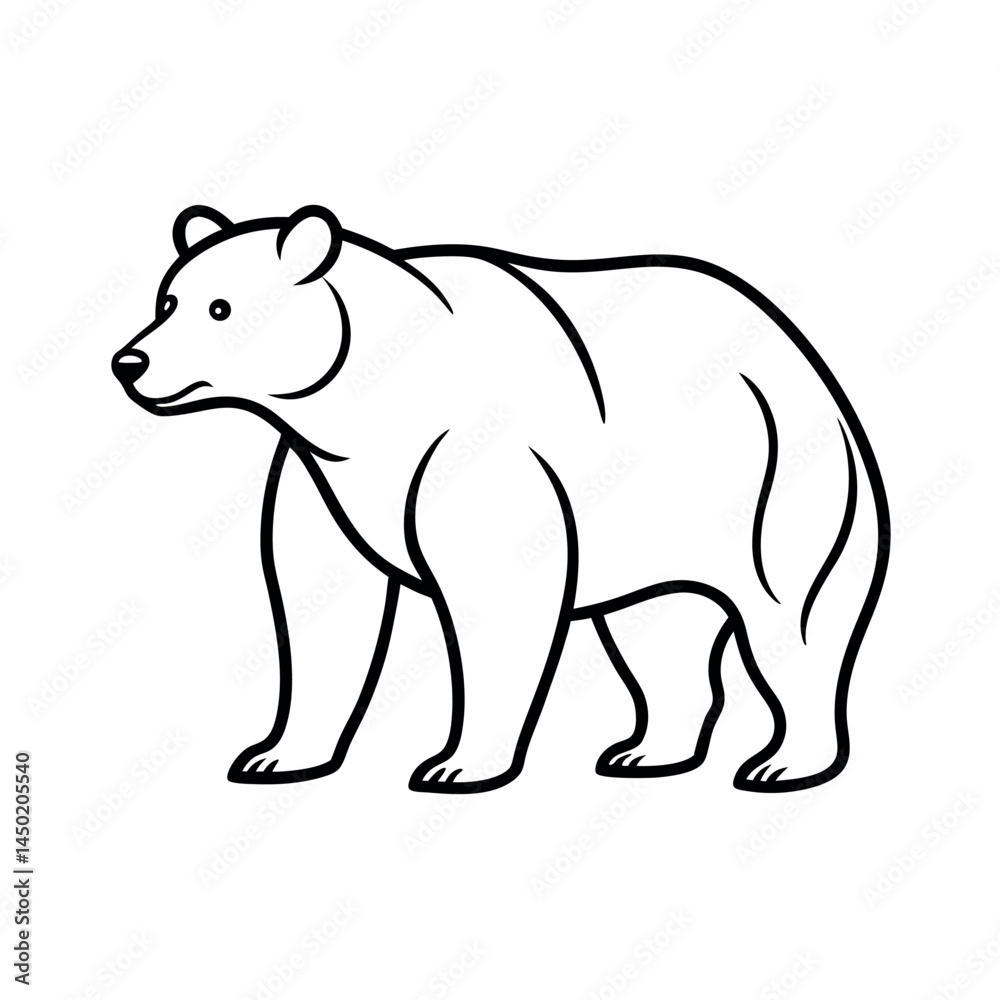 Grizzly Bear Standing Pose Line Art Illustration Grizzly Bear Standing Pose Line Art Illustration