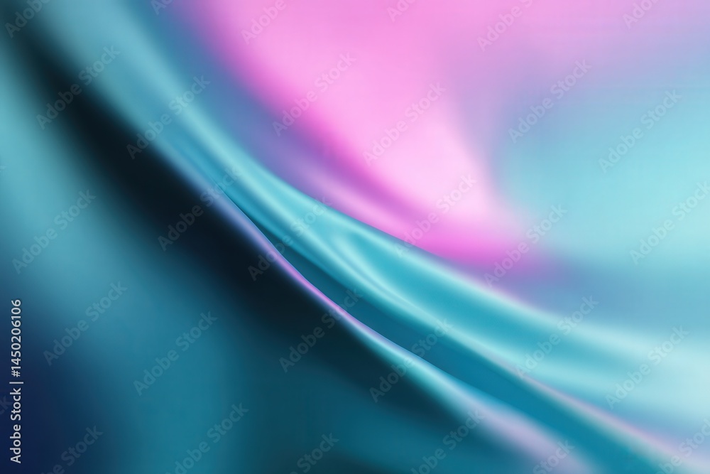 Satin fabric with flowing teal and pink hues creating a soft, abstract wave pattern. Satin fabric with flowing teal and pink hues creating a soft, abstract wave pattern.