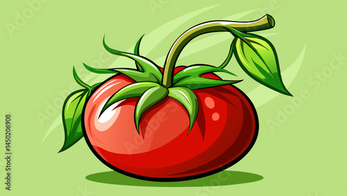 A single, ripe tomato clings to a vivid green stem.
Its color dance of red and green embodies freshness.
Symbol of homegrown produce and mindful nutrition.
Great for organic product art or health food
