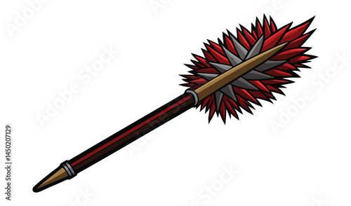 Fiery red spiked mace medieval weapon illustration