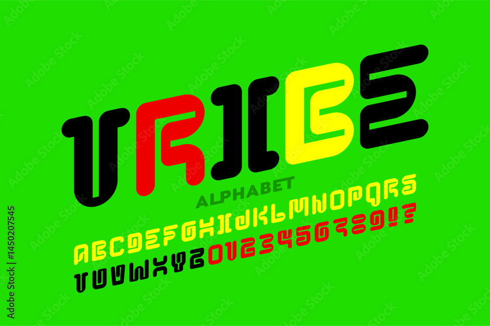 Tibal style font, alphabet letters and numbers vector illustration