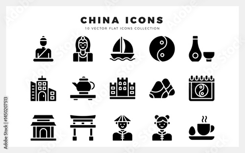 15 China Glyph icon pack. vector illustration.