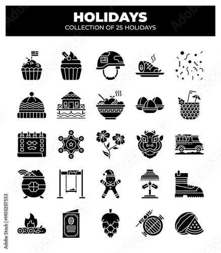 Collection of 25 Holidays. Festive Icons for Seasonal Celebrations