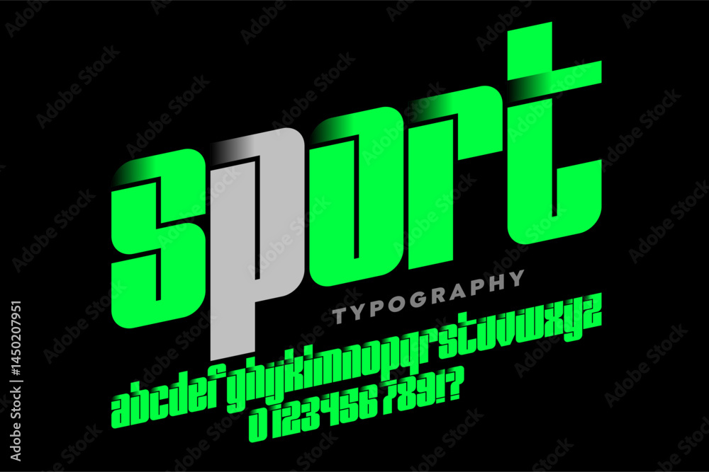 Sport style font, alphabet letters and numbers vector illustration
