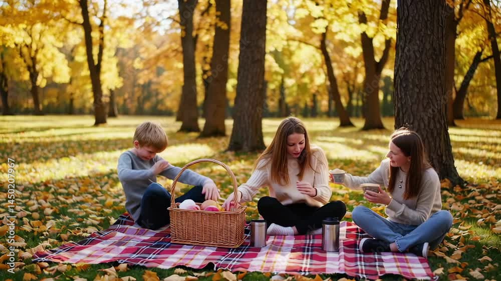 Family having fun on a picnic in autumn park Family having fun on a picnic in autumn park