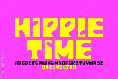 Obraz na płótnie Hippie time font, alphabet letters and numbers vector illustration w salonie