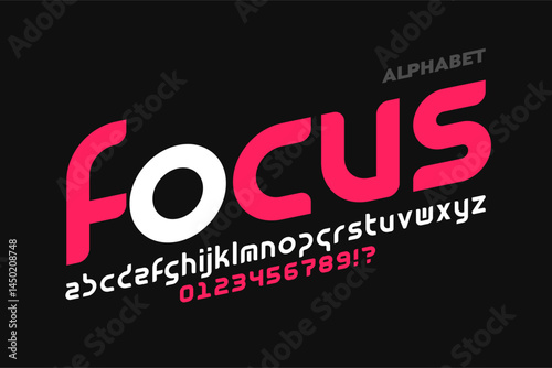 Obraz na płótnie Focus. Lower case modern font design, alphabet letters and numbers vector illustration w salonie