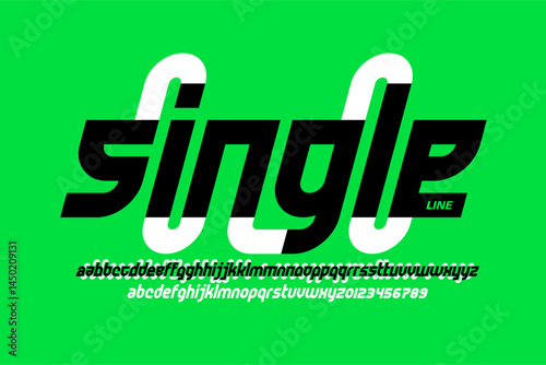 Single line font, alphabet letters and numbers vector illustration