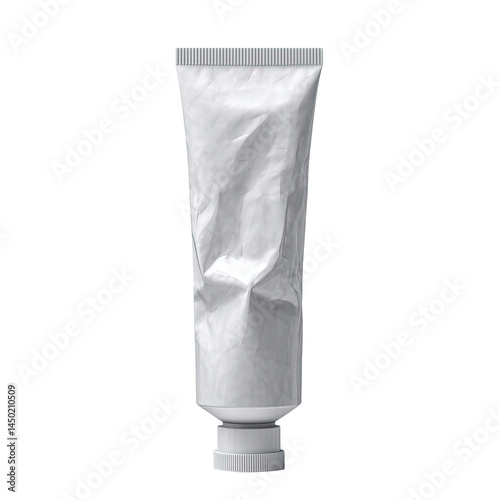 Empty white tube mockup standing isolated on transparent background. White oil paint packaging design mockup in png format.