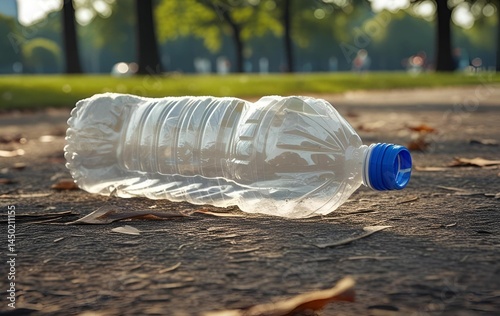 Plastic bottle lying on the ground in a park
