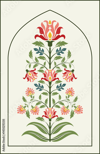 Mughal flower, Mughal wall design. Digital Textile design hand drawn flower illustration.