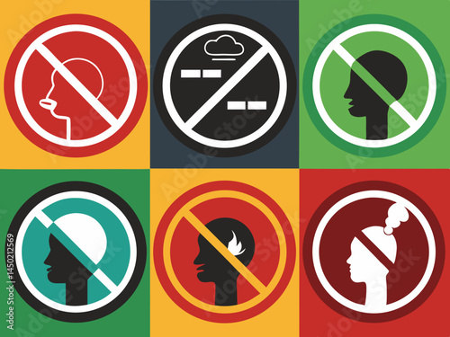 no smoking sign silhouette set 6 pis bundle Vector icon illustration silhouette Graphics design image white background