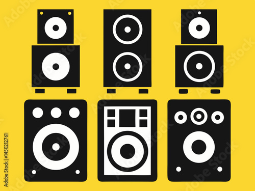 set of audio speakers silhouette set 6 pis bundle Vector icon illustration silhouette Graphics design image white background