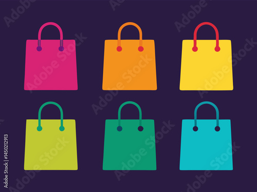 colorful shopping bagssilhouette set 6 pis bundle Vector icon illustration silhouette Graphics design image white background