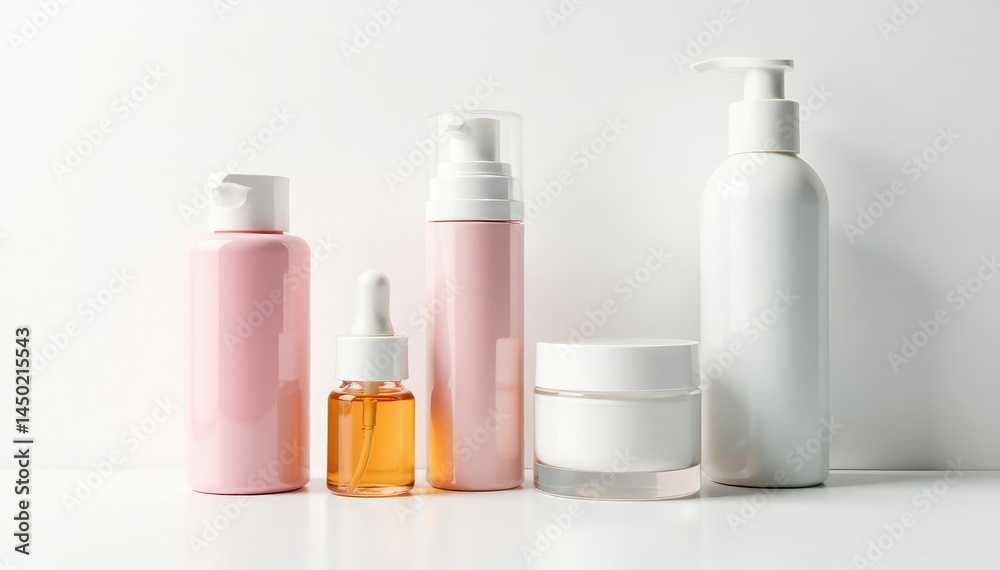 Various cosmetic containers on a pure white backdrop, size, containers, isolated Various cosmetic containers on a pure white backdrop, size, containers, isolated