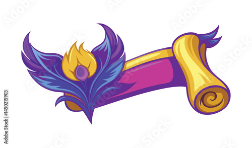 Purple and gold scroll with fantasy feather design