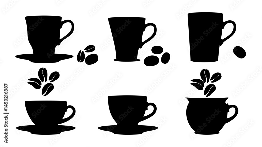 Obraz premium set of coffee silhouette vector on tranparent background