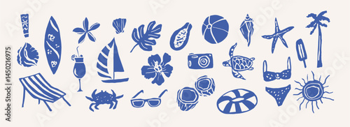 Flat vector doodle summer vacation elements
