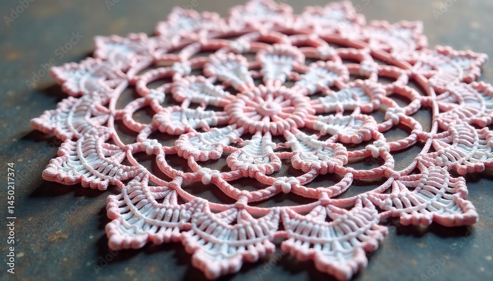 Obraz premium Intricate floral lace doily, delicate texture, patterned, repeating, mesh