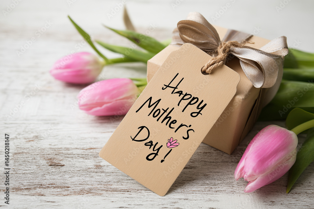 Mother's Day Gift With Tulips and Greeting Tag