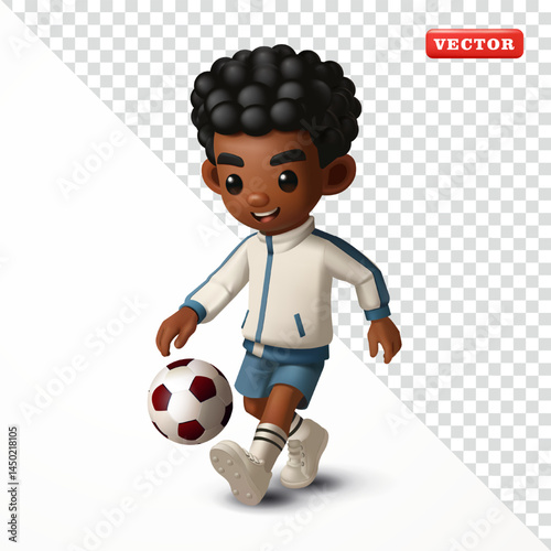Boy playing soccer, 3d vector. Suitable for education and sports