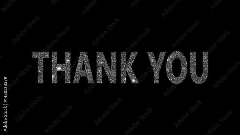 Fototapeta premium Thank You text made with silver glitter on black background, Shiny grey glitter thank you