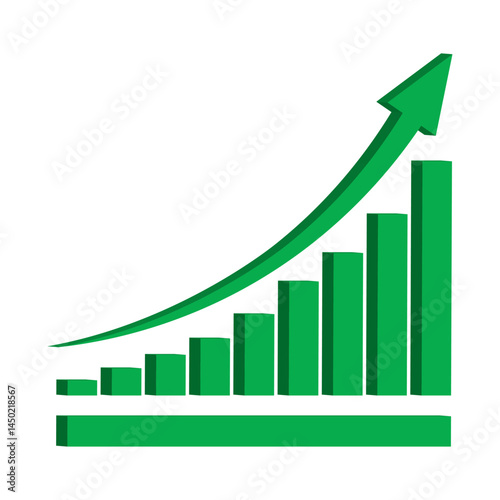Growing business 3d green arrow with bar chart, Profit arow Vector illustration.Business concept, growing chart. Concept of sales symbol icon with arrow moving up. Economic Arrow With Growing Trend.