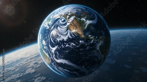  Realistic 3D Animation of Earth Rotating in Space with Day-Night Cycle