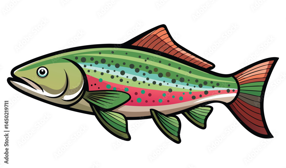 Fototapeta premium Colorful cartoon illustration of a rainbow trout fish
