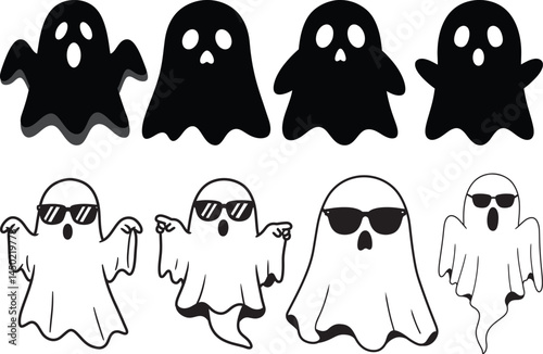 playful ghost illustrations various styles silhouettes figures wearing sunglasses halloween spooky fun