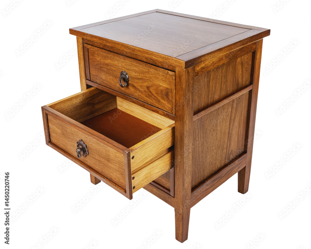 Wooden bedside table nightstand with two drawers on a transparent background Wooden bedside table nightstand with two drawers on a transparent background