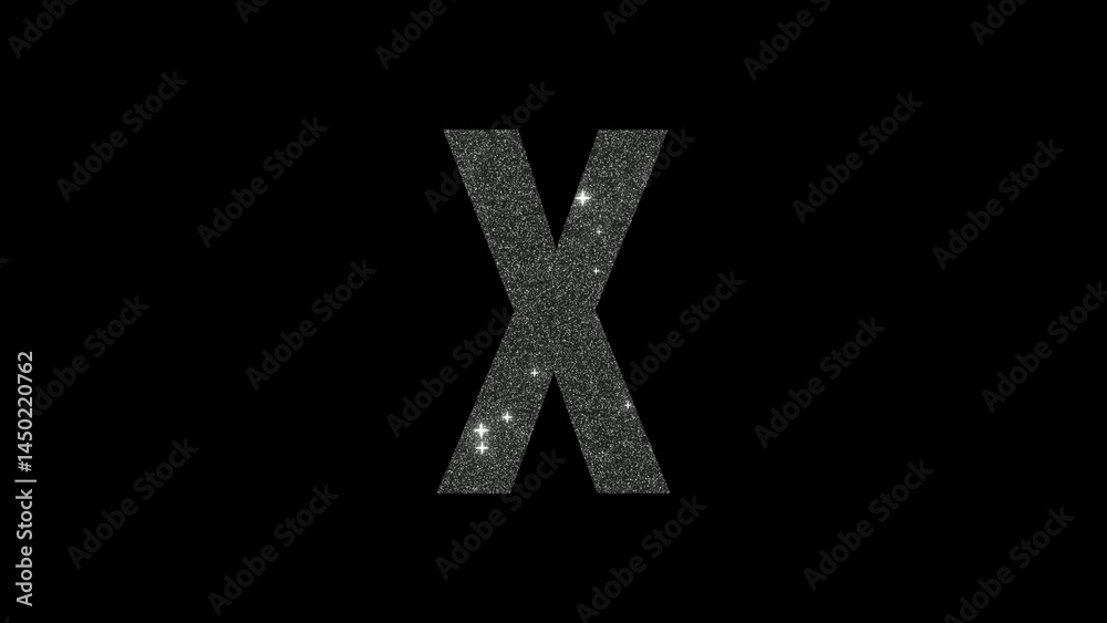 Obraz premium Letter X in silver glitter on a black background in 4k