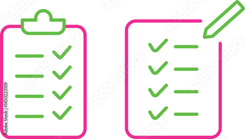 List-check icon vector. Neon Green and Pink color Checklist symbol vector. Neon document paper. Note pad sign. form sign

