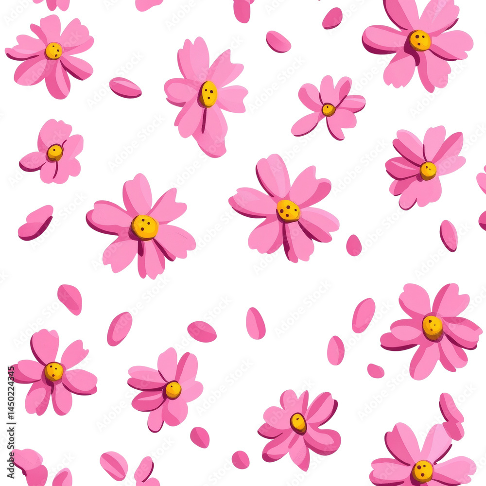 Floral flourish whimsical pattern featuring soft pink blossoms with a floating petal motif Floral flourish whimsical pattern featuring soft pink blossoms with a floating petal motif