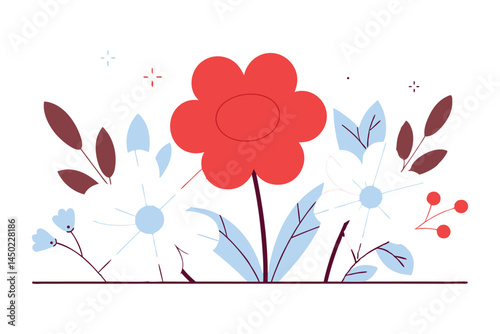 Flowers shaped like roundish folded paper art but smooth and stylized